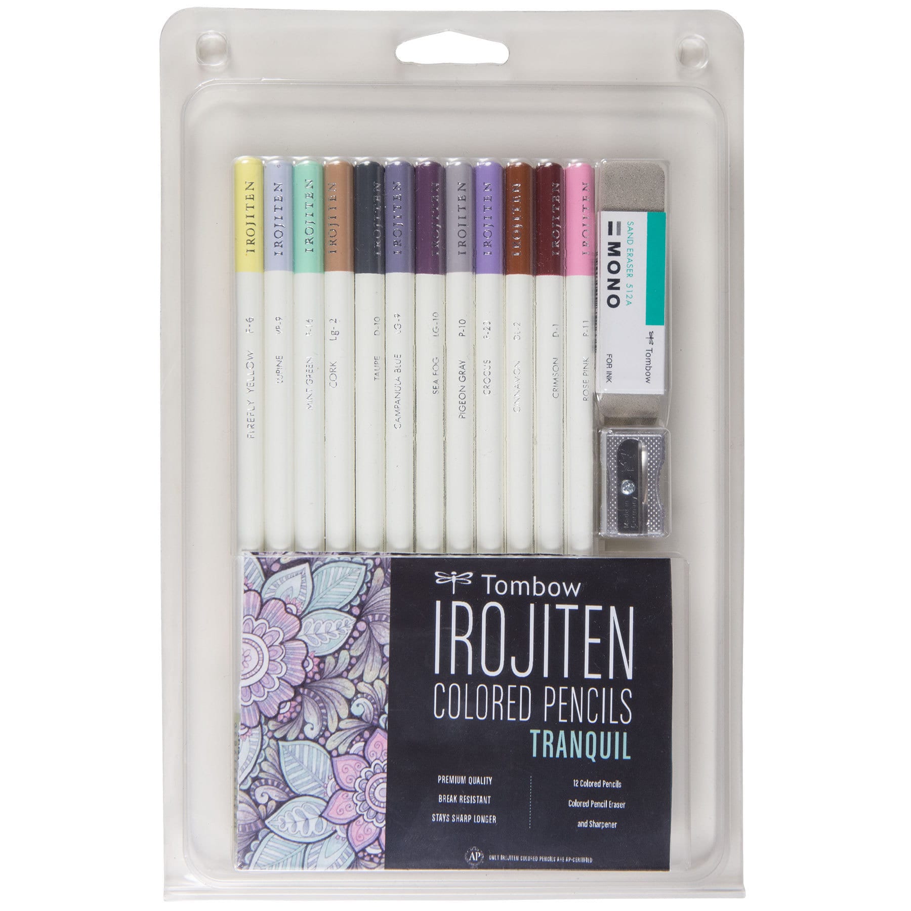 Tombow Irojiten Colored Pencil Set, Tranquil. Includes 12 Premium Colored Pencils, Sharpener, and Eraser - image 2 of 5