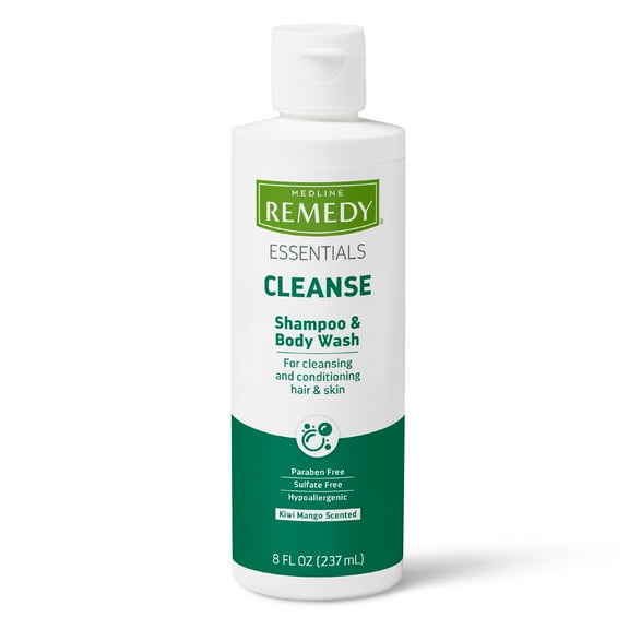 Medline Remedy Essentials Shampoo and Body Wash (8 fl oz), 48 Count, Kiwi Mango Scent, Full Body Cleanser with Aloe