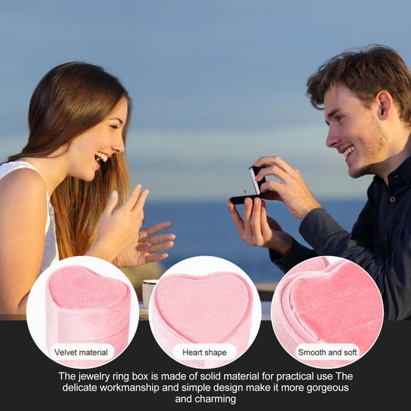 NICERIO Pink Heart Shape Ring Box Lightweight Dustproof for Wedding and Engagement Storage