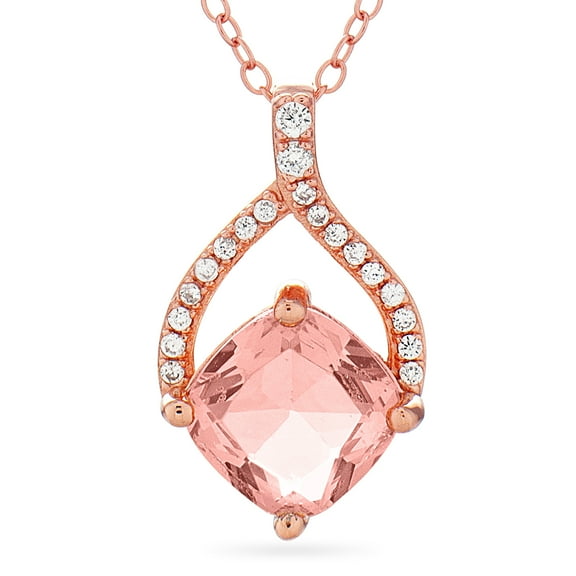18K Rose Gold Over Sterling Silver Cushion Cut CZ Morganite Necklace