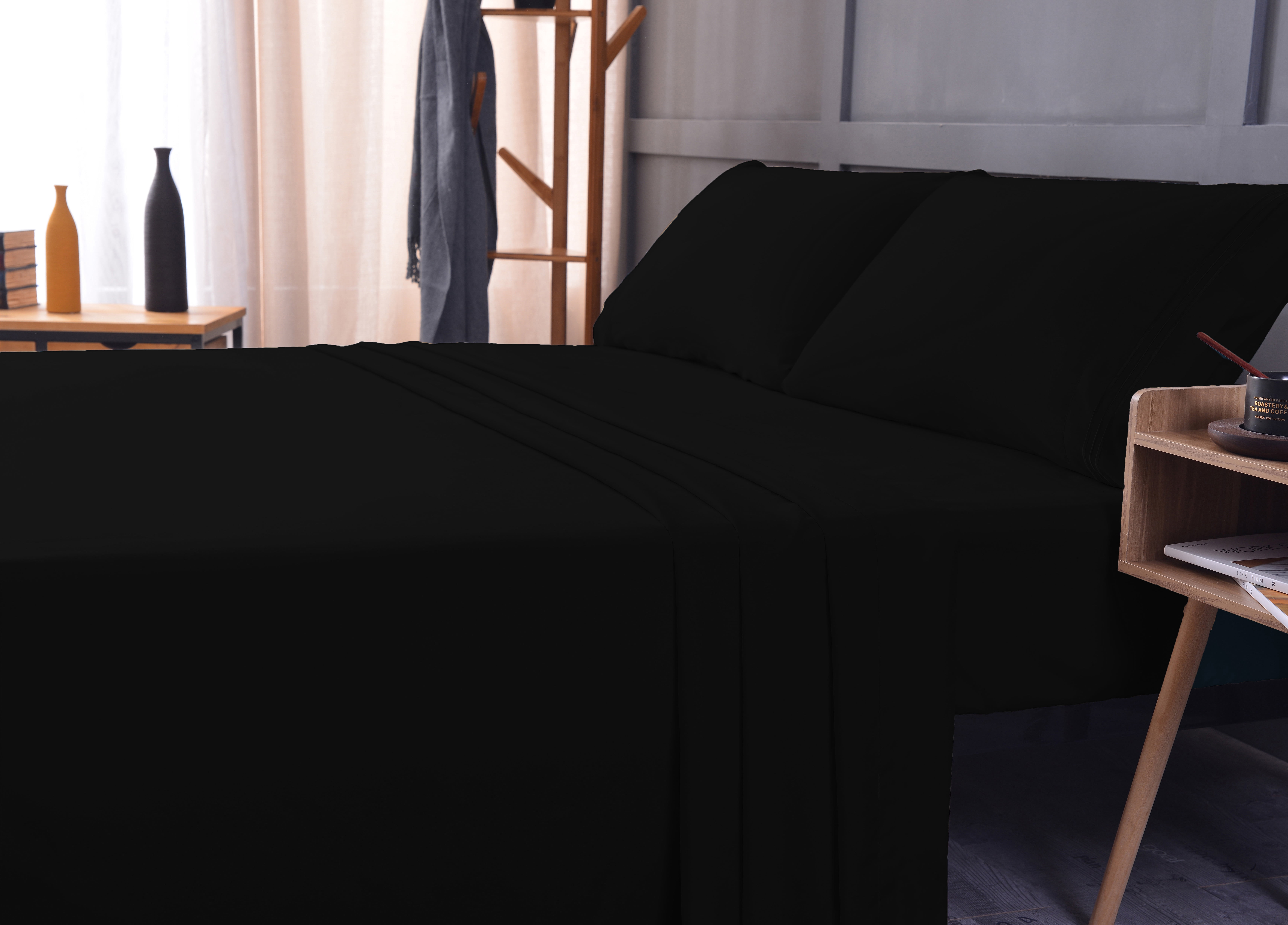 Mutlu Home Goods Rayon Made From Bamboo Sheets Set, Twin XL Black Sheets -Deep Pockets-Available in Queen,King,Full,California King,Twin,Twin XL-Wrinkle Free-Ultrasoft-3 Pieces, Twin XL, Black