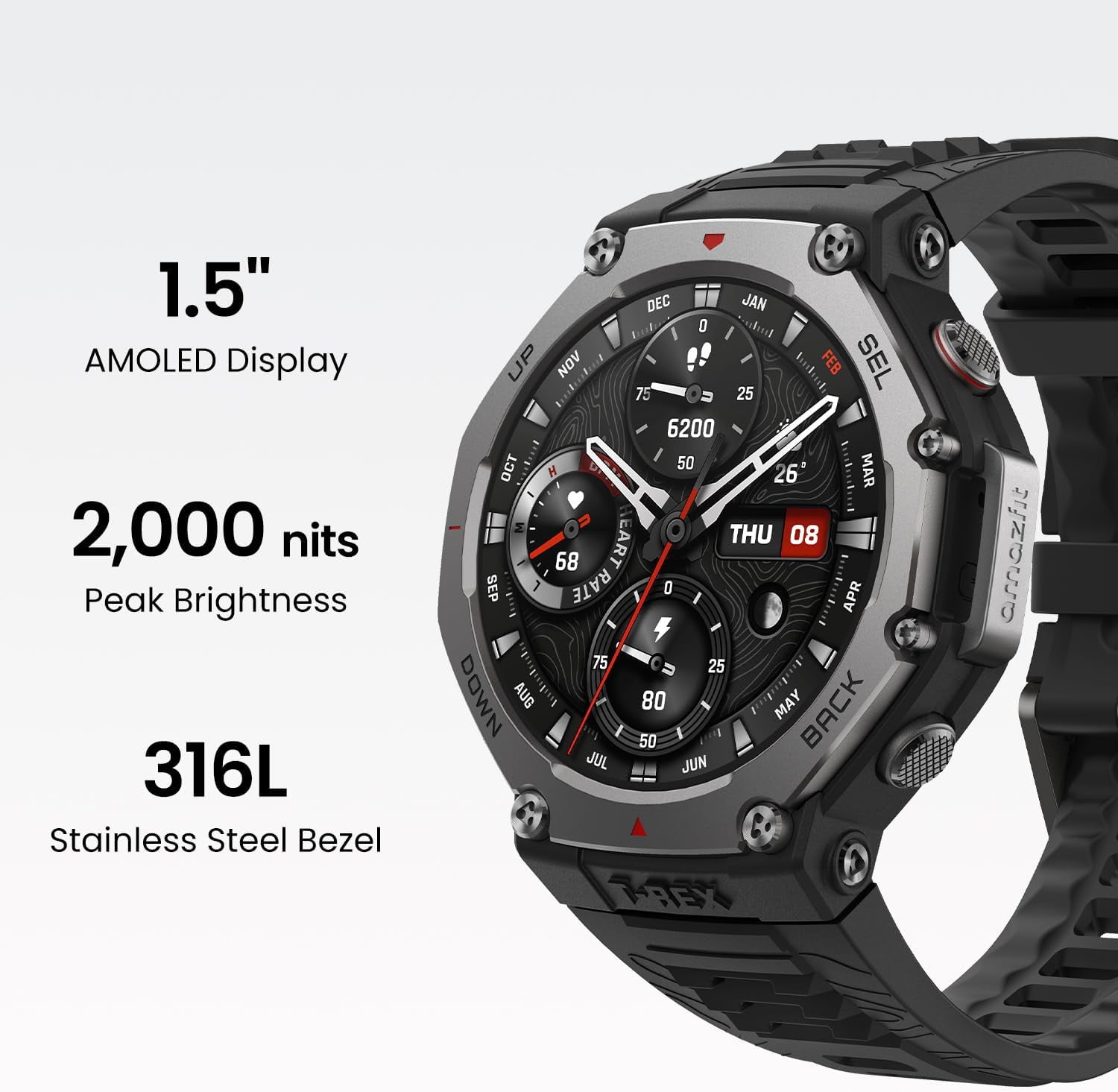 Amazfit T-Rex 3 Rugged/Military Smart Watch 48mm, GPS (with Privacy), Offline Maps, Long Battery Life,328 Feet Water-Resistant, 170 Fitness/Sport Modes, AI, Voice Control, for Android or iPhone, Lava