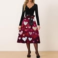 thumbnail image 2 of Valentines Day Dresses Fit and Flare Dress with Heart Print Pattern Ribbon Waist for Women Vintage Coffee L, 2 of 4