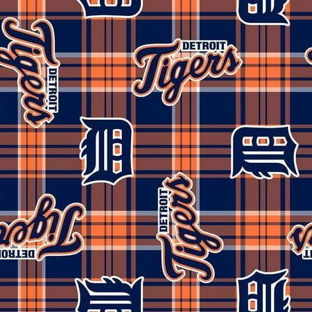 MLB Detroit Tigers 58" 100% Polyester Fleece Sports Logo Fabric By the Yard, Blue and Orange