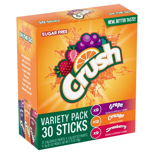 Crush Sugar Free Grape Orange Strawberry On the Go Drink Mix Variety