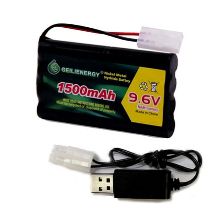 QBLPOWER 1pcs 9.6V 1500mAh NiMH Rechargeable Battery Pack for Toy RC Cars, Robots, Security Devices  1pcs USB