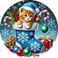 thumbnail image 1 of Letrero Hojalata Gato Navidad Metal Pintura Hierro Redonda Pared para Y Bar 30x30cm, 1 of 9