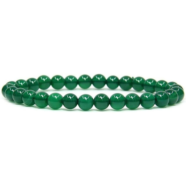 Bracelet Extensible Unisexe en Perles Rondes de 6 mm en Agate Verte Naturelle de Qualité A 7 Pouces