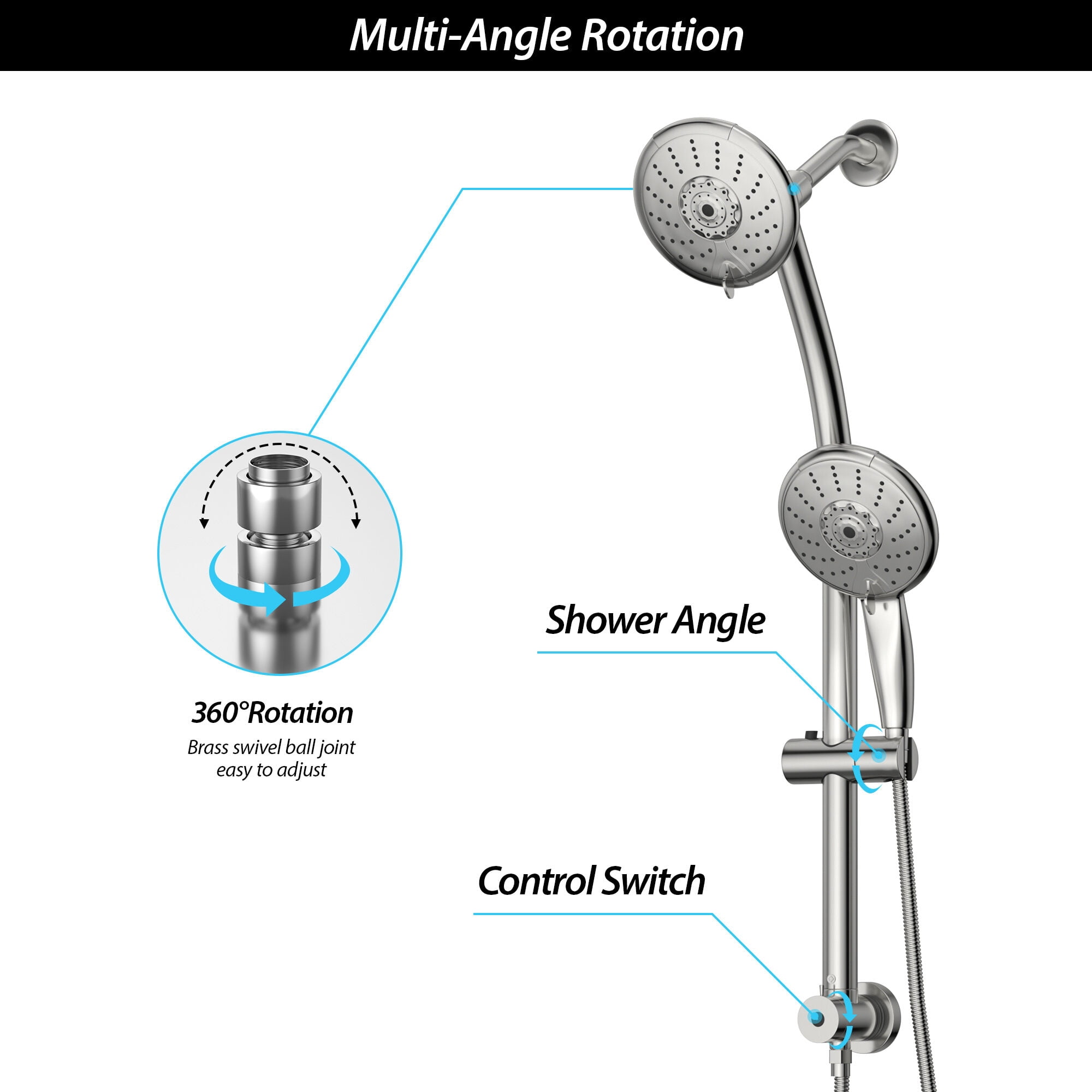Freestanding Bathtub Faucet, 5" Multi Function Dual Shower Head, with Adjustable Slide Bar,, Freestanding Tub Filler,Plastic Standalone Tub Faucet, Bath & Faucets Freestanding Tub Faucets