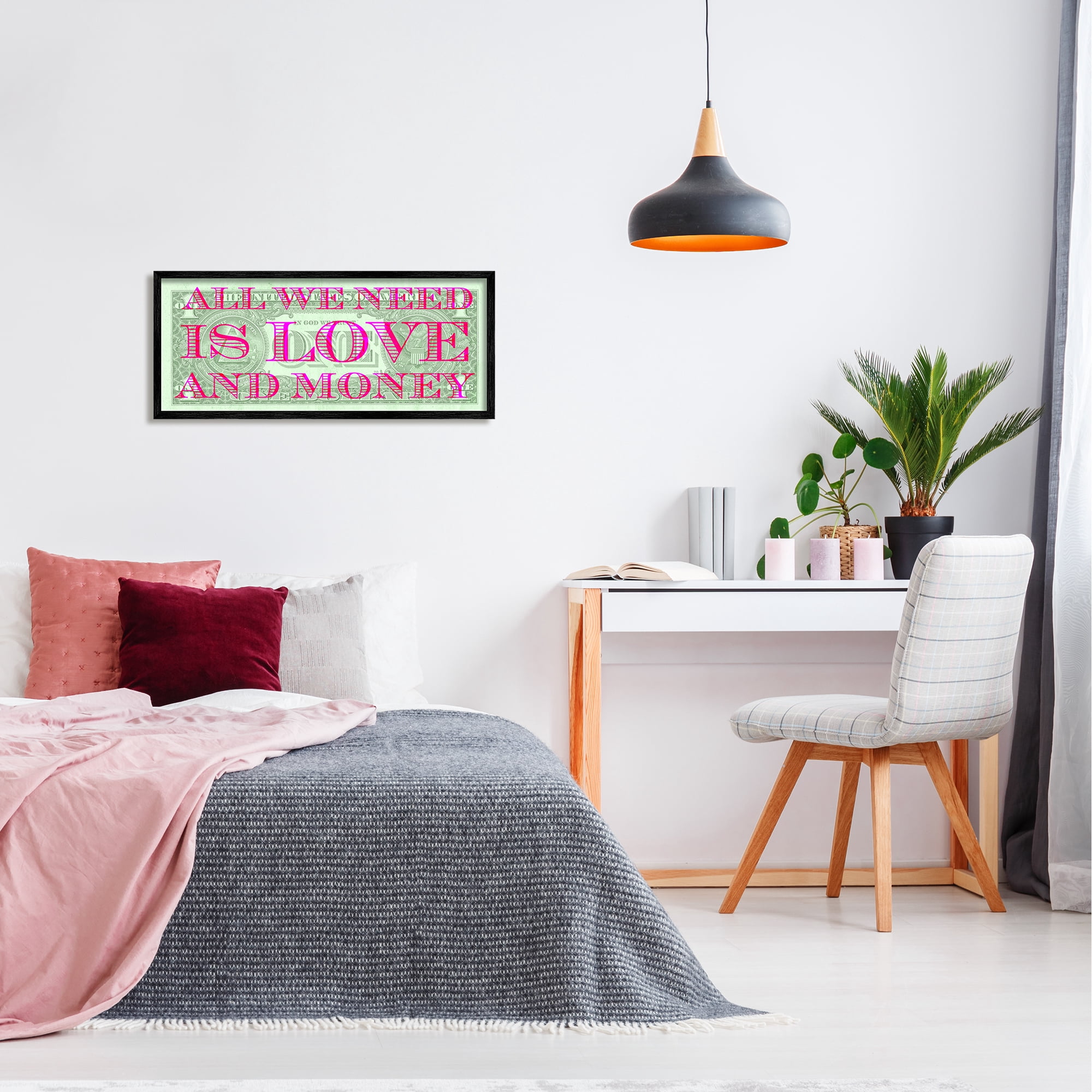 Stupell All We Need Is Love & Money Phrase Inspirational Painting Black Framed Art Print Wall Art