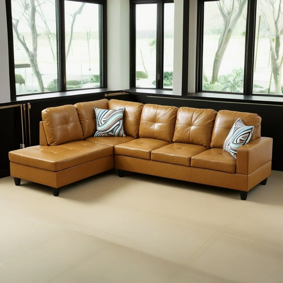 Hommoo 4-Seat Semi Semi PU Synthetic Leather Sectional Sofa Sets, L Shaped Sectional Couches and Sofas, Modern Living Room Furniture Sets, 17.5'' Back Height, Turmeric(No Ottoman)