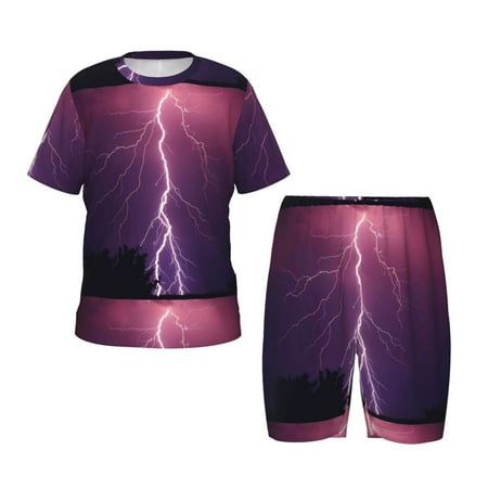 Luyuia Thunderstorm Violet Purple Print Girls  2-Piece Tie-Dye Pajama Set  Cute Summer Loungewear with Shirt and Tank Shorts Nightwear-Medium