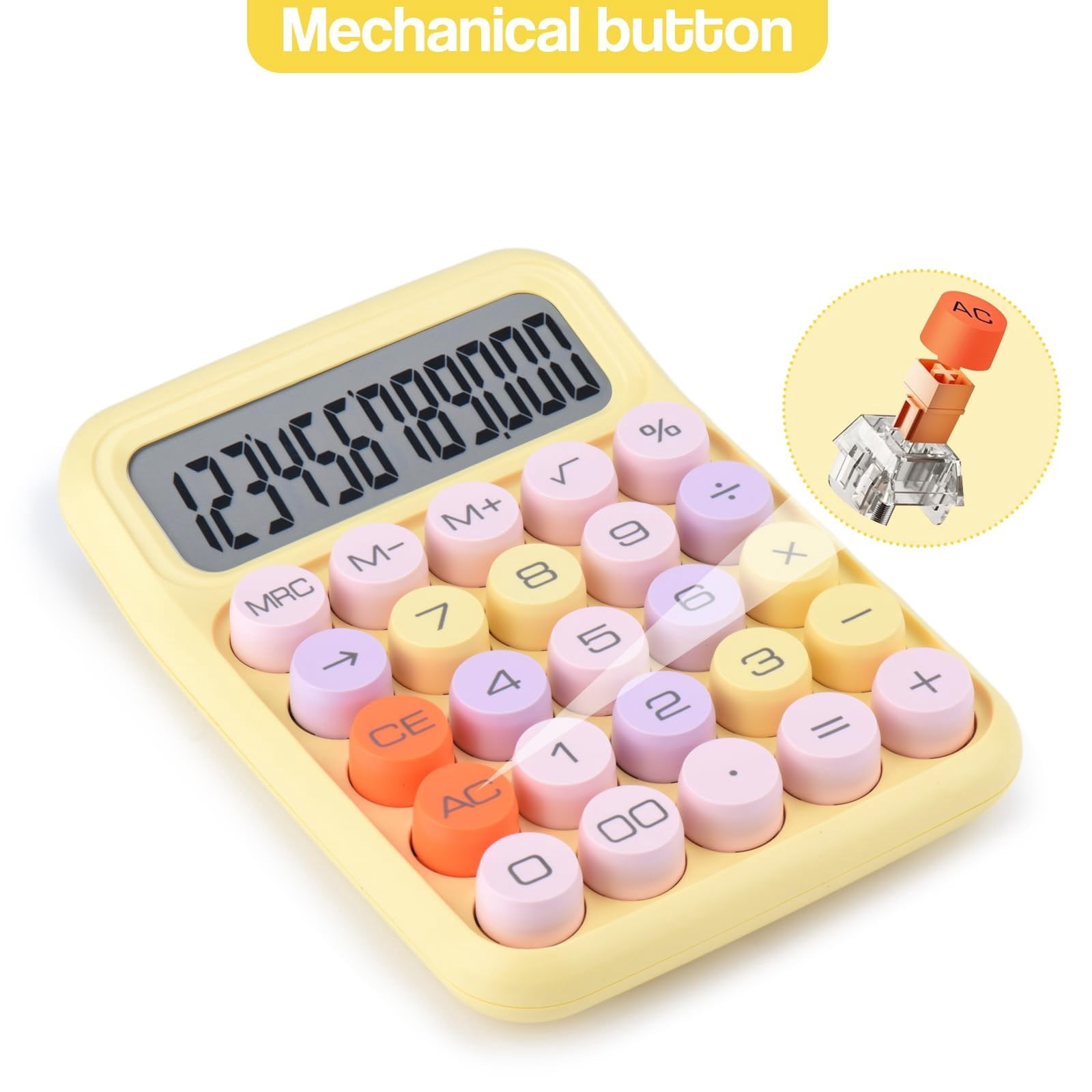 Clearance Office cabinet under $6,Creative Colorful Candy Colored Electronic Calculator 12 Digit Large LCD Display And Big Round Buttons Typewriter Mechanical Key Calculator For School Home 1PC