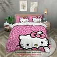 thumbnail image 1 of 3-piece cartoon pink Hello Cat print duvet cover set (1 duvet cover+2 pillowcases, no core) comfortable bedding set, 1 of 9