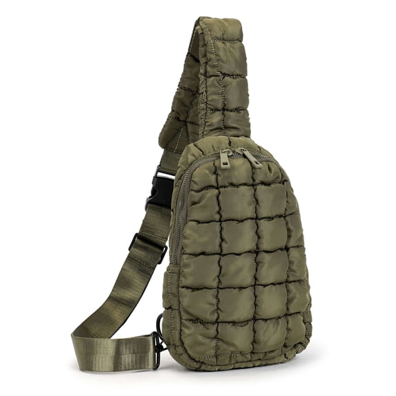 PULLIMORE Quilted Puffy Sling Bag - Adjustable Crossbody Purse with 2-Way Zipper (5 Colors)