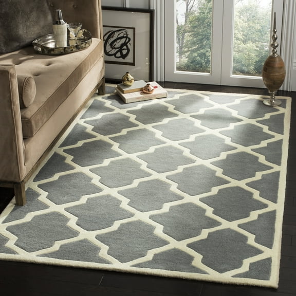 SAFAVIEH Chatham Franklin Geometric Wool Area Rug, Dark Gray/Ivory, 7' x 7' Square