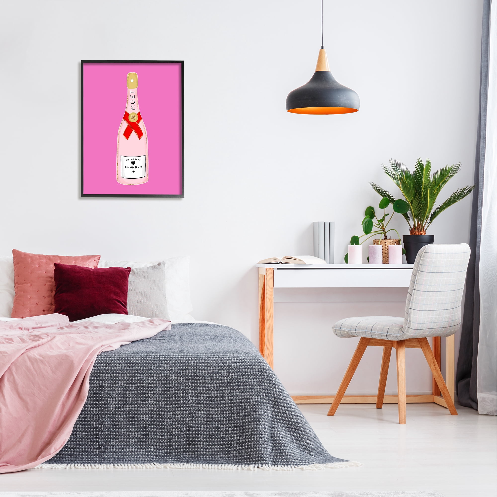 Stupell Industries Fun Pink Champagne Food & Beverage Painting Black Framed Art Print Wall Art, 24 x 30