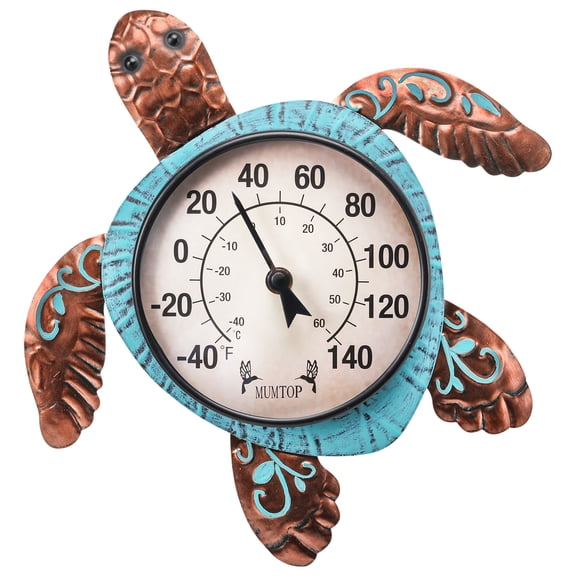 Outdoor Thermometer,Sea Turtle Metal Temperature Gauge, Easy-to-Read Dial for Patio, Garden, Home & Coastal Decor