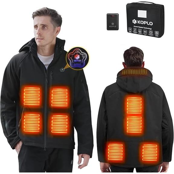Heated jackets for Men Women with 14400mAh Battery Pack, Heated Coats with Detachable Hood Windproof