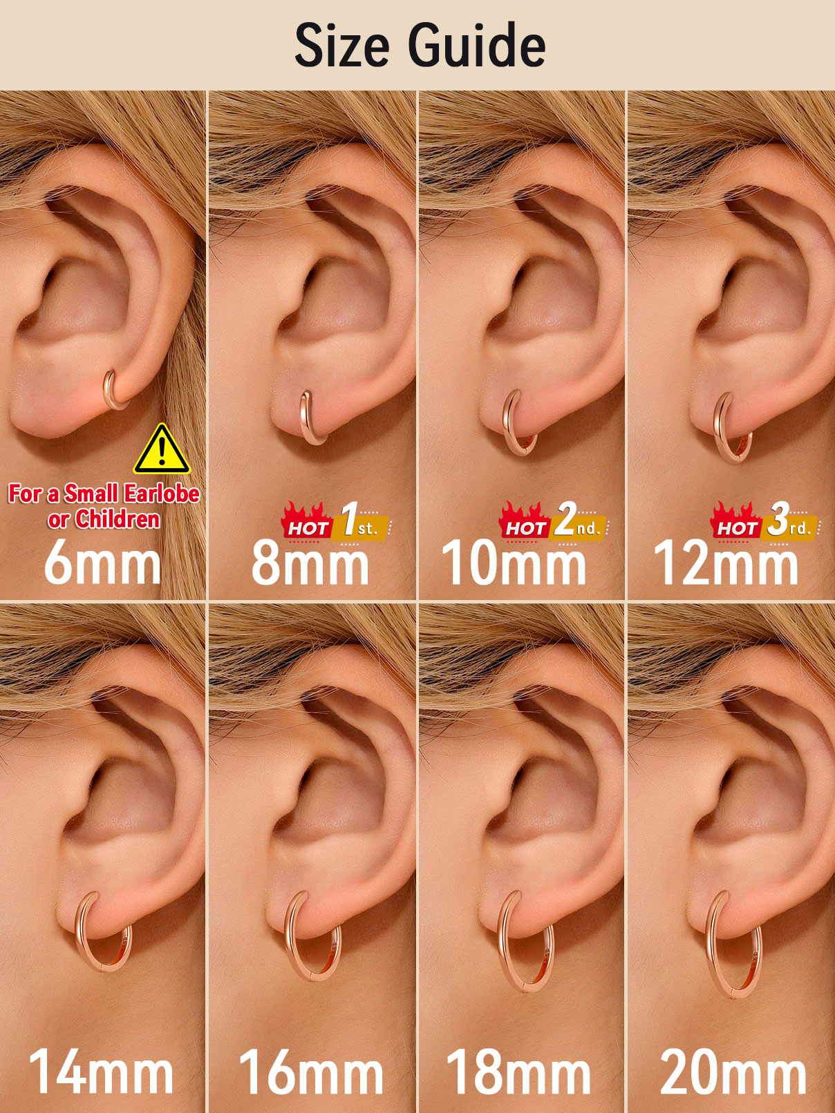 FaithHeart Sterling Silver Huggie Hoop Earrings for Women, Hypoallergenic Lightweight Small Cartilage Earrings Cuff Tragus Rose Gold Plated Hoop Earrings for Daughter Birthday Jewelry Gift 6mm