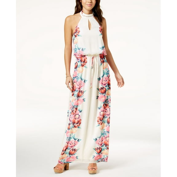City Studios Juniors Floral Print Maxi Dress Ivory Pink 2XS