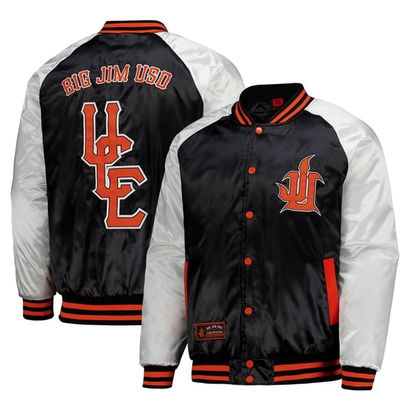 Men's Black/White Jimmy Uso Full-Snap Raglan Varsity Jacket
