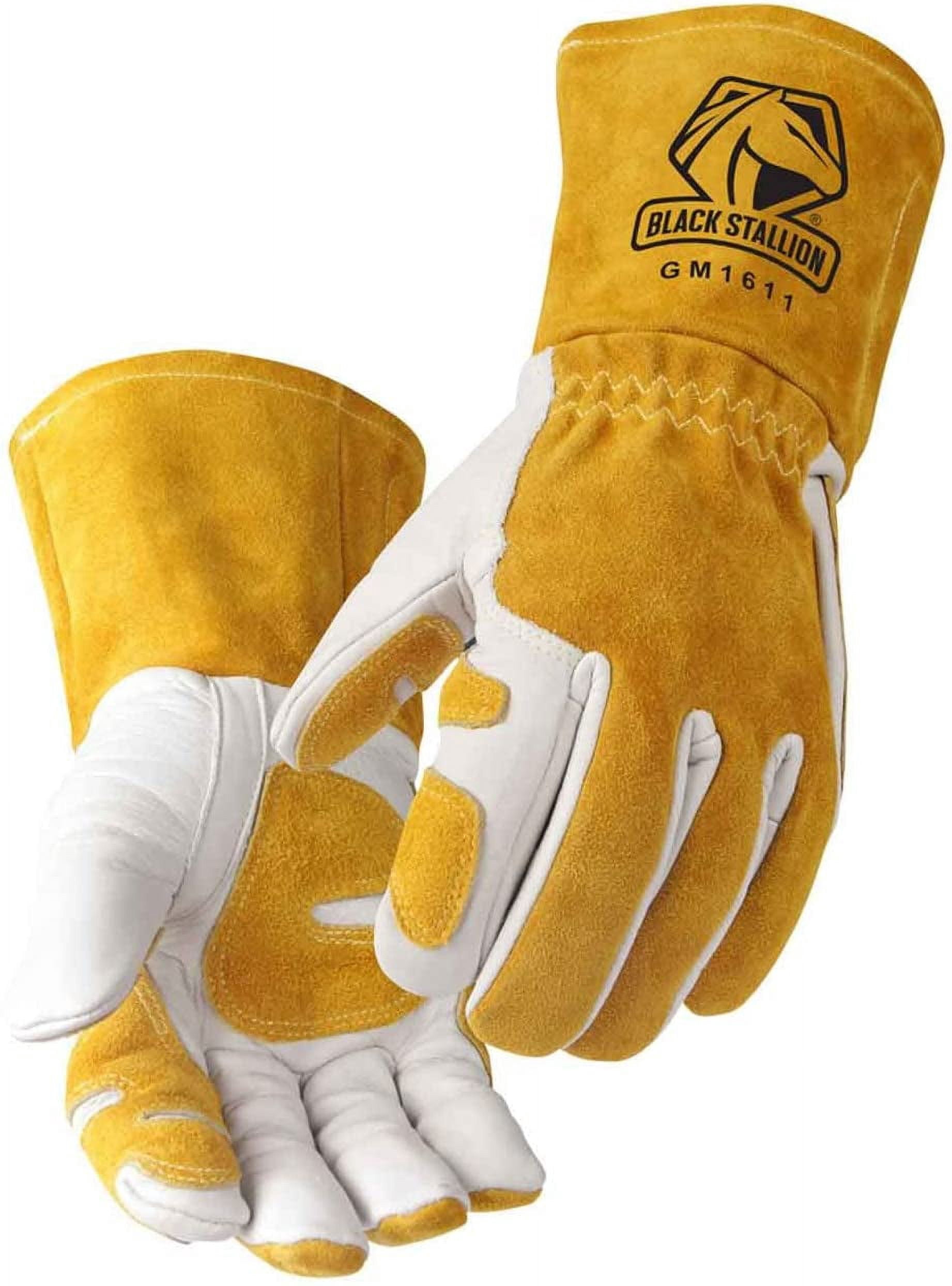 G&F 5215L-5 Premium Suede Work Gloves – Double Palm & Index Finger, Rubberized Cuff, 5-Pair Pack, Cotton Back