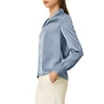 thumbnail image 4 of MODA NOVA Juniors Decor Button Pleated Solid Office Long Sleeve V Neck Shirt Blue M, 4 of 6
