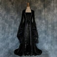 thumbnail image 2 of MSJUHEG Robes d'Automne Robes pour Femmes Col Rond Manches Courtes Robe Rétro Style Couleur Unie Manches Trompette Longue Robe Princesse Grande Taille Robe Noire Xxxxxl, 2 of 5