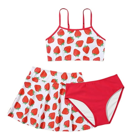 Girls Swimsuit 3 Piece Girls Bathing Suit Tropical Floral Bikini Set With Cover Up Skirt Girls  Swimwear