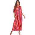 thumbnail image 4 of SAYFUT Womens Loose Fit Shirt Long Dress Rainbow Button Down Roll up Sleeve Stripes Maxi Dress Pockets Plus Size S-3XL, 4 of 6