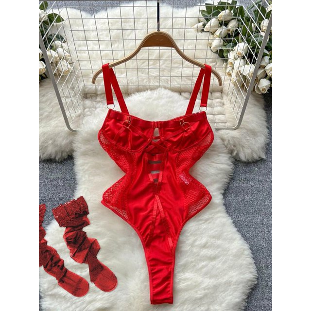 Women's Hollow Combination Bodysuit Slim Fit Erotic Mesh Lace Jumpsuit Bodysuit Sexy Fashion Pajamas