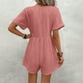 thumbnail image 4 of aidice Jumpsuit for Women V Neck Button Short Sleeve Ruched Loose Casual Zip Rompers Shorts Pockets, 4 of 5