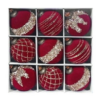 Christmas Tree Topper,Christmas Balls,Flocked Material,Glitter Plastic,Tree Top Holiday Decor for Christmas Tree Thanksgiving Party Decoration,3.15in,9pc,Wine