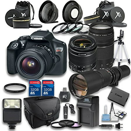 Canon EOS Rebel T6 Digital SLR Camera with EF-S 18-55mm f/3.5-5.6 IS II Lens + Canon EF 75-300mm f/4-5.6 III Lens + 500mm f/8 Manual Focus Telephoto Lens - International Version (No Warranty)