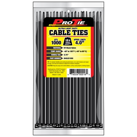 UPC 876026000160 product image for 4-Inch Ultra Light Duty Standard Cable Tie, UV Black Nylon, 1000-Pack | upcitemdb.com