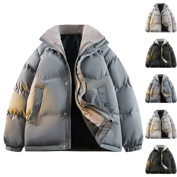RYDCOT Men's Hooded Winter Lightweight Quilted Cotton Puffer Jacket Thickened Winter Wind Resistant Coat Fleece Warm Ski Bubble Coat Outerwear Cold Weather Khaki
