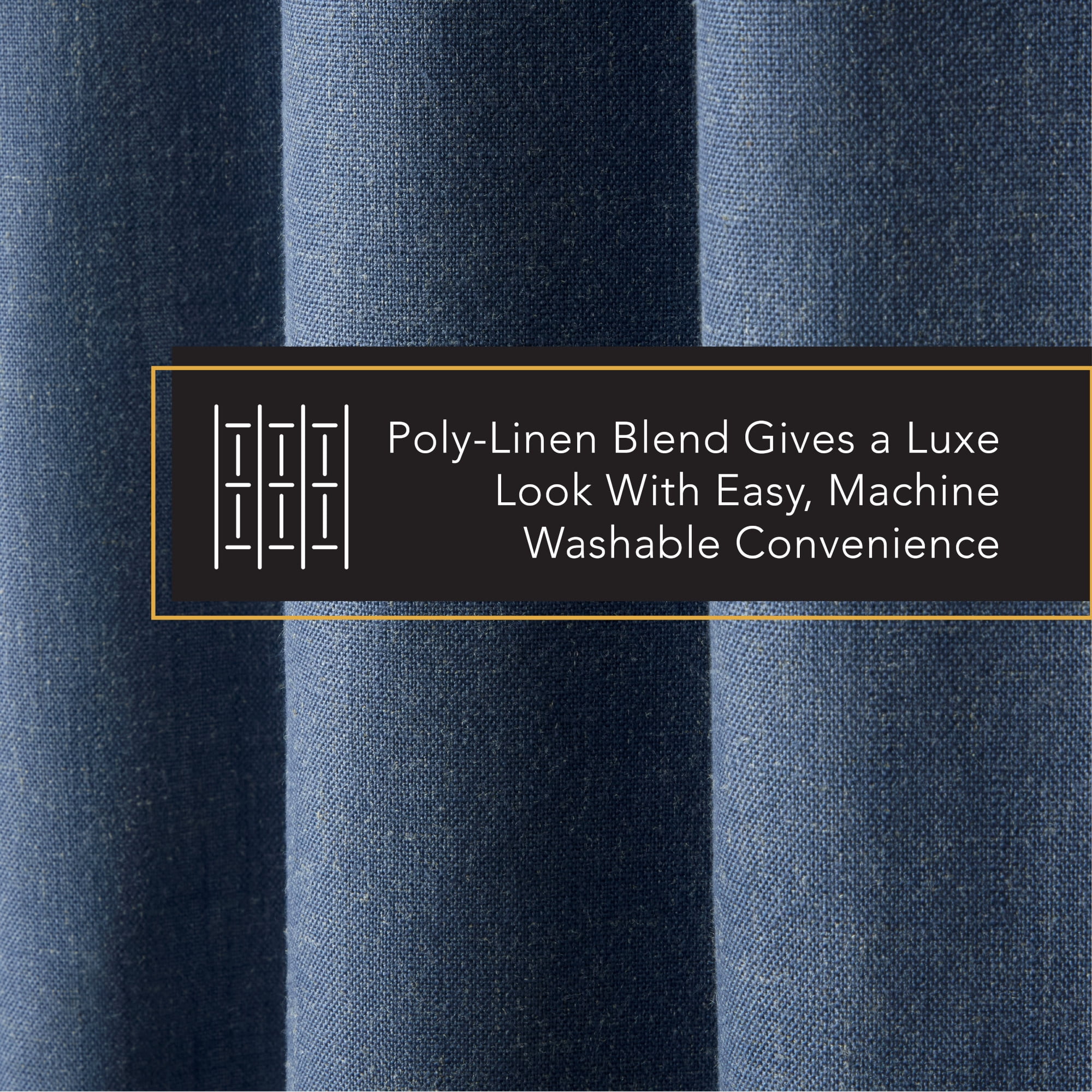 TOWN & COUNTRY LUXE Davos Solid Linen Texture Indoor Curtains, 100% Blackout with Energy Efficient Lining, Back Tab/Rod Pocket Top, 2-Pack Set, Navy Blue, 50"x84"