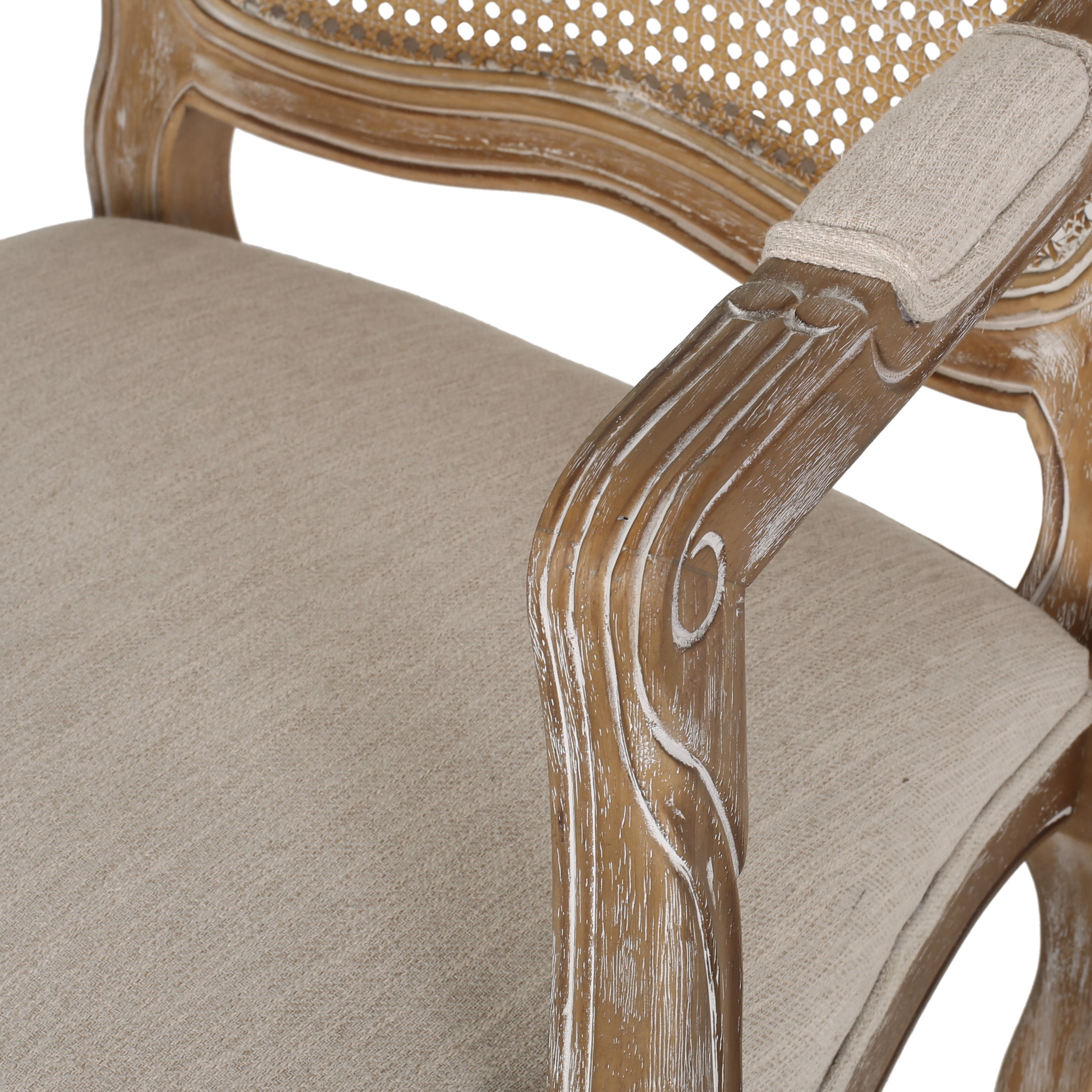 Noble House Ardene Fabric Upholstered Wood and Cane 5 Piece Circular Dining Set, Natural and Beige