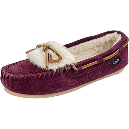 

Clarks Holly Folded Tongue Moccasin Slipper Indoor Outdoor House Slippers Burgundy (10 Burgundy)