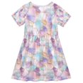 thumbnail image 2 of FORMRS Girls Short Sleeve Dress Summer Casual Round Neck A-line Beach Sundress, Sizes 2T-8T, Watercolor Marble Pattern, 2 of 8