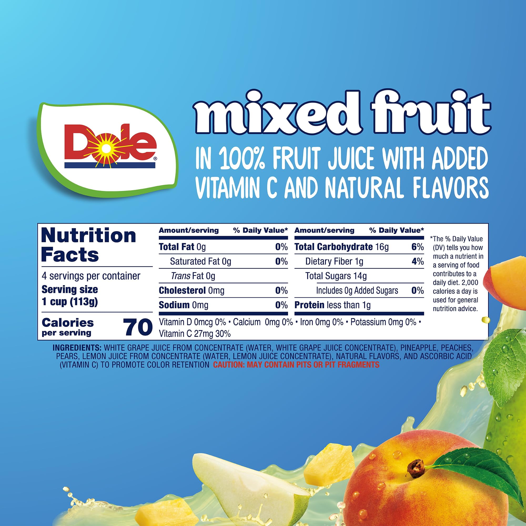 Dole Fruit Bowls Mixed Fruit in KKS1&nbsp;100% Juice Snacks, 4oz 24 Total Cups, Gluten & Dairy Free, Bulk Lunch Snacks for Kids & Adults