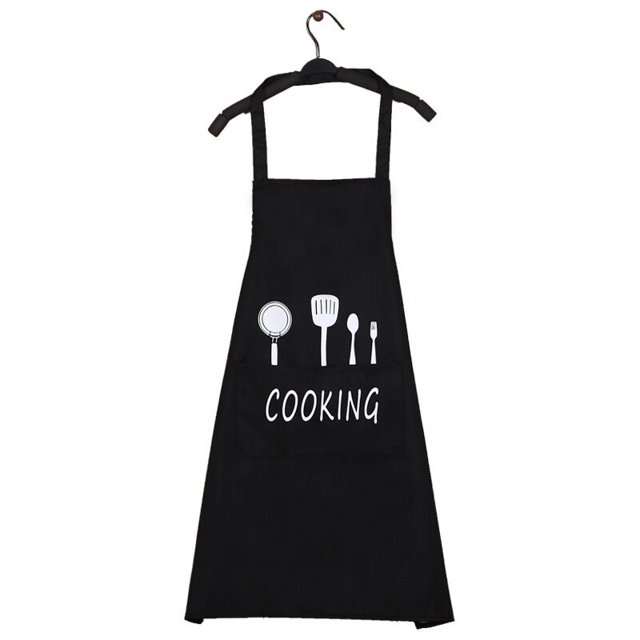 Delantal impermeable de cocina unisex TUNC con bolsillos negro una pieza