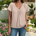 thumbnail image 2 of vigerkar Women's Solid Casual Summer T Shirts Short Sleeve V Neck Tops Tshirts (Khaki, S), 2 of 5