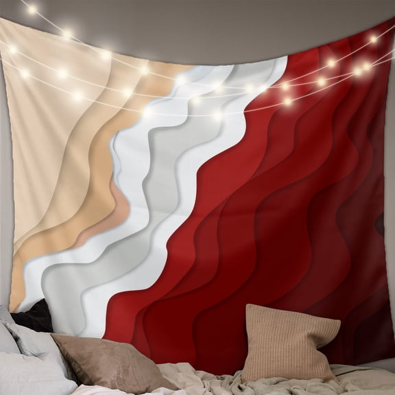 Red Coastal Beach Small Tapestry for Bedroom Wall Hanging Tapestry,Farmhouse Abstract Ocean Waves Striped Ceiling Backdrop Tapestries Poster Blanket Wall Decor for Teens Room Living Room 23" x 28"