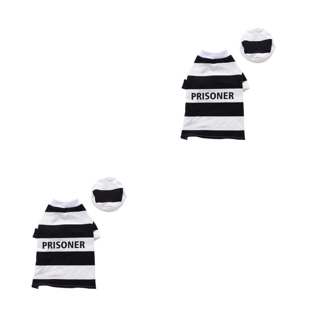 sweethay Disfraz de prisionero para mascotas con sombrero Collar de cosplay de Halloween Ropa de poliéster para perros resistente al desgaste S 2Conjunto
