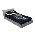 thumbnail image 2 of Ambesonne Galaxy Fitted Sheet & Pillow Sham Set, Stardust Nebula Space, Twin, White Dark Blue, 2 of 2