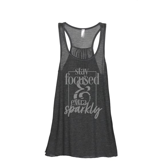 Stay Focused And Extra Sparkly Women's Fashion Sleeveless Flowy Racerback Workout Yoga Tank Top Charcoal Grey Small