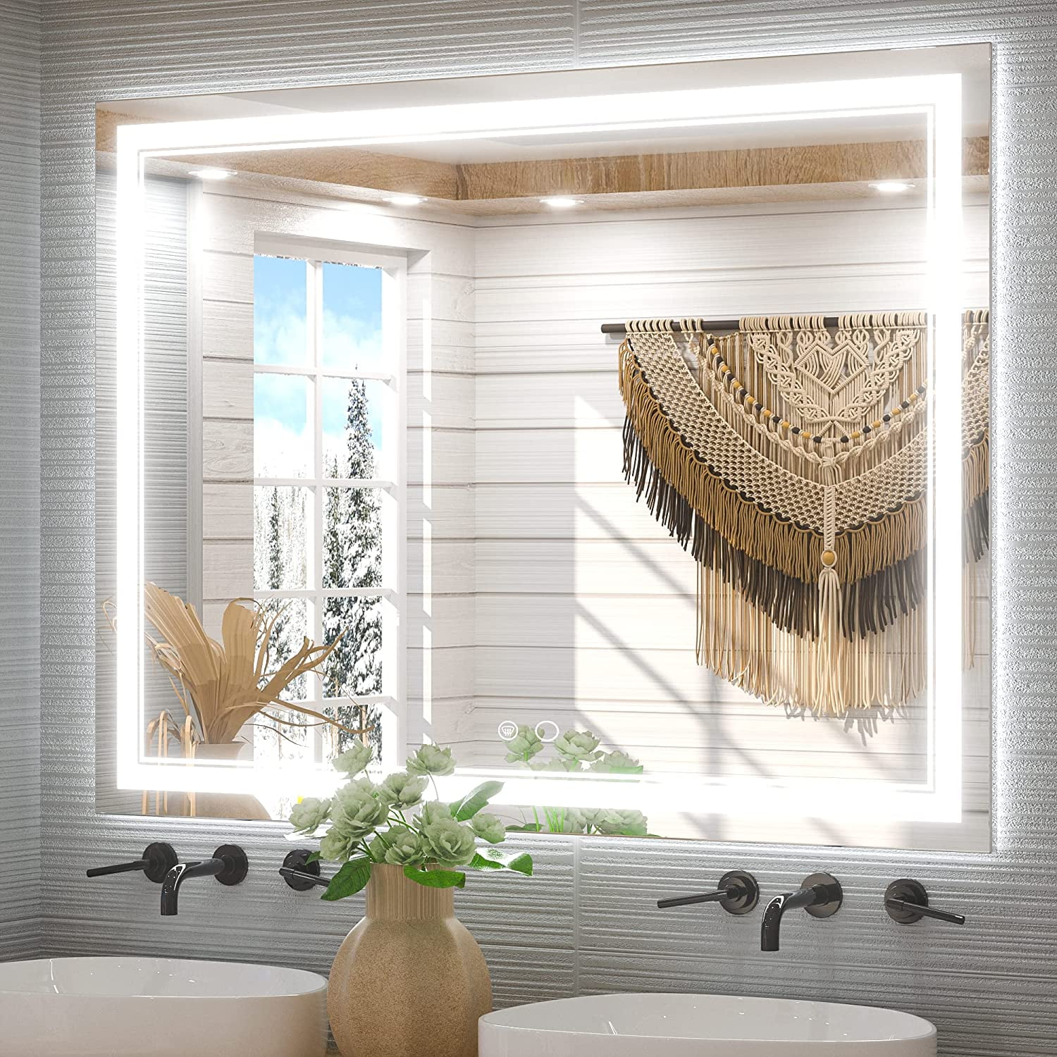 Keonjinn 48 x 36 Inch LED Bathroom Mirror with Lights, Adjustable 3