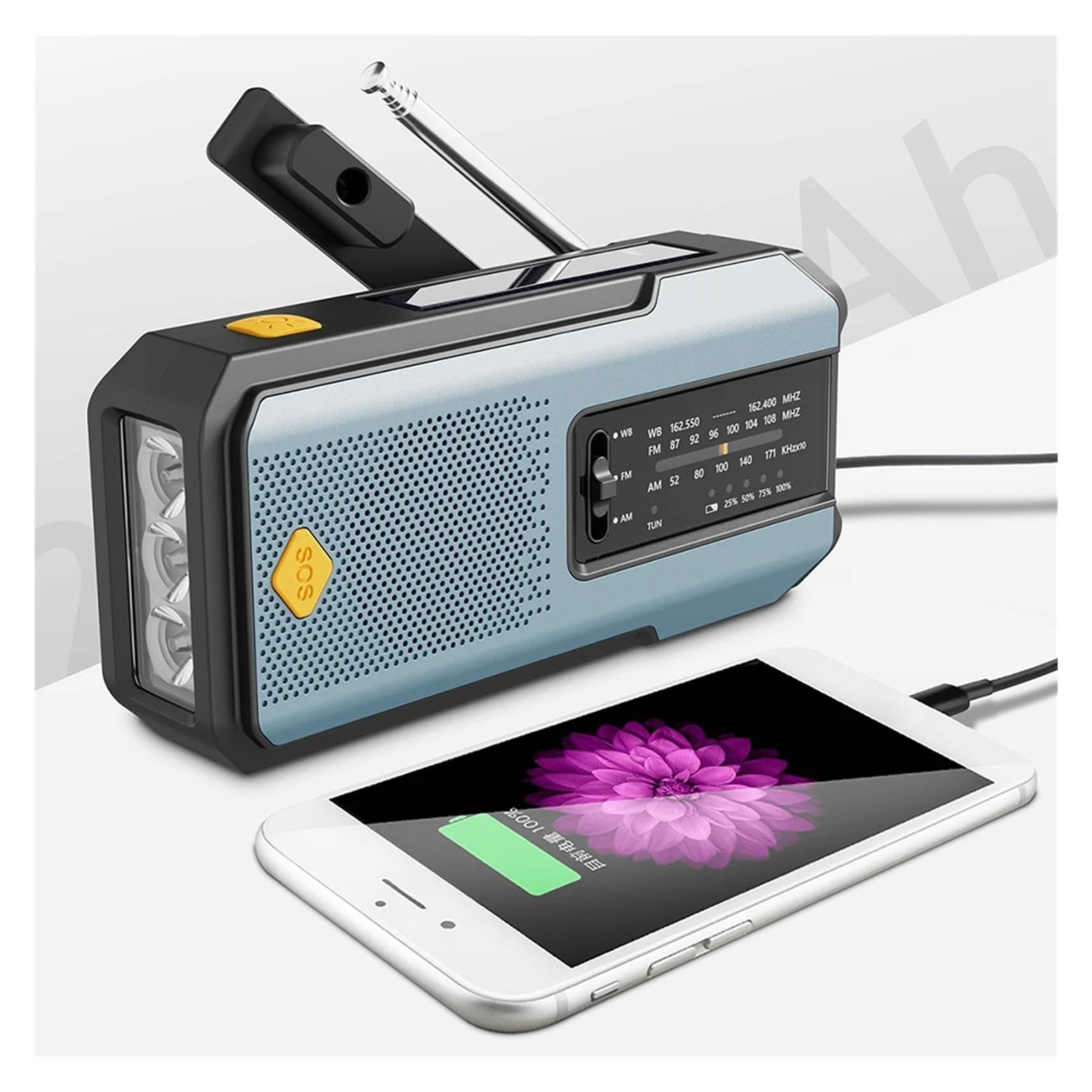 Weather Radio Emergency Multifunctional Radio FM AM WB Hand Crank Solar USB Charging 2000mAh Power Bank Outdoor Flashlight Torch ,Listen Anytime, Anywhere